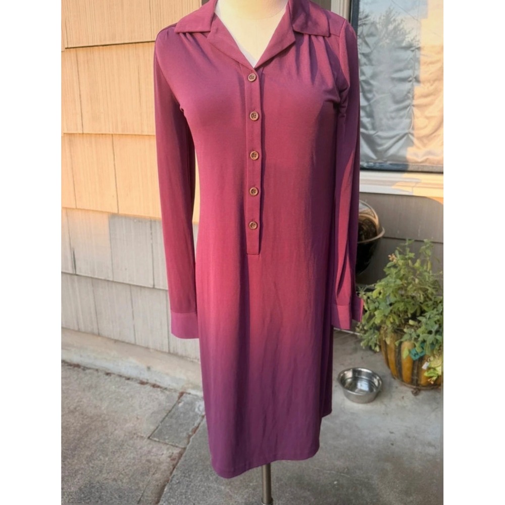 Talbots Womens Plum Purple Long Sleeve Button Front Shirt Dress Size 4